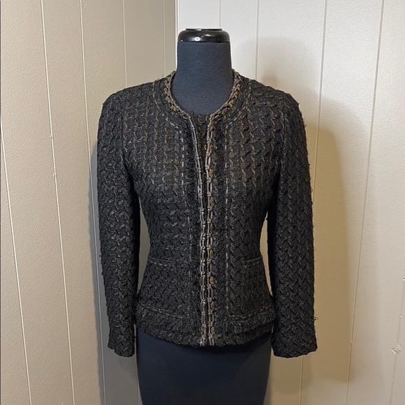Z Elie Tahari Women’s XS Leather Frayed Tailored Blazer with Decorative Trim - Picture 1 of 6